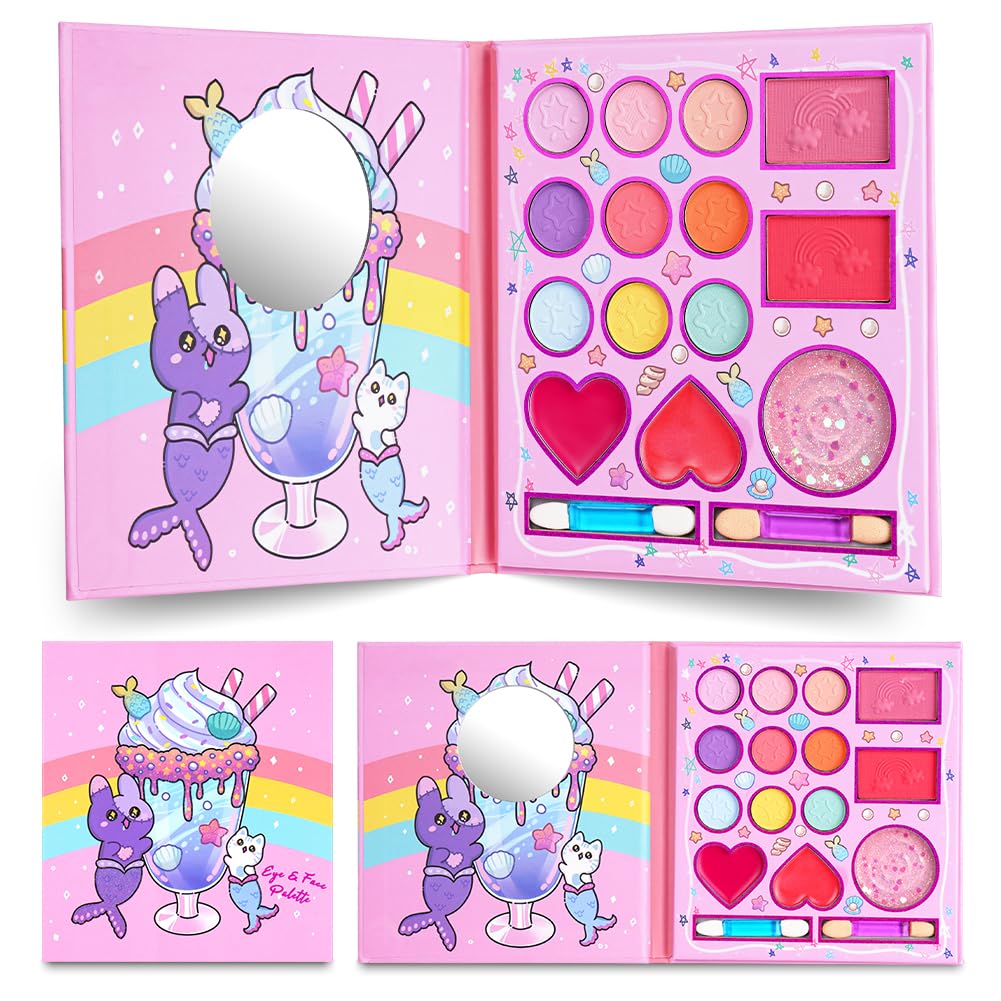 Aomig 14 Colors Kids Makeup Sets for Girls, Washable Children's Make Up Kit with Mirror, Non-Toxic Cosmetic Beauty Set Gift for Kids, Princess Pretend Play Games Toys Birthday