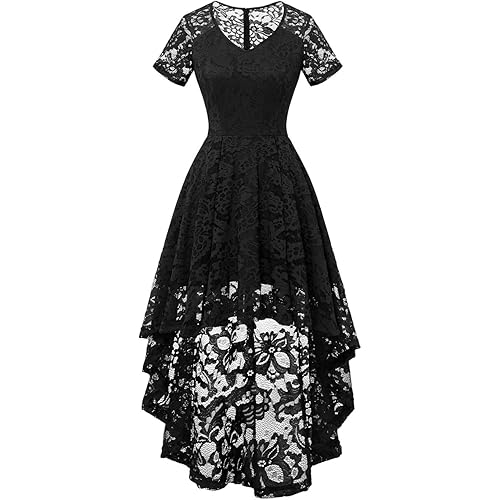 MUADRESS Women's Vintage Cocktail Dress Floral Lace V Neck Hi-Lo Party Dress
