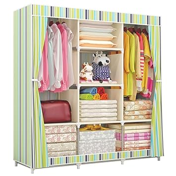 Decdeal Clothes Closet Portable Wardrobe Fully Closed Clothes
