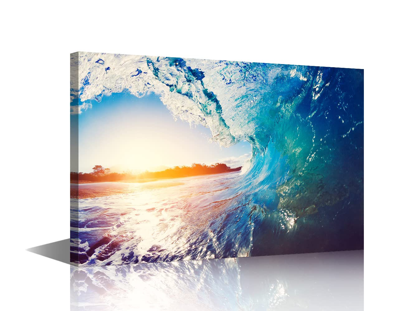 TISHIRON Canvas Art Sea Waves Seascape Prints for for Living Room Bedroom Beach Painting Framed Wall Art Sunset Landscape Room Decorations Artwork Ready to Hang (24X16in) — image 1