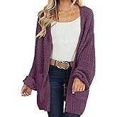 MEROKEETY Women's 2025 Fall Open Front Chunky Knit Sweater Oversized Lantern Sleeve Cardigan Outwear