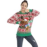 OFF THE RACK LED Ugly Christmas Sweater Women Unisex Funny Novelty Knit Pullover Light Up Men for Xmas Party