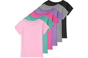Mocolerno 6 Pack Girls Shirts Short Sleeve Shirts for Girls Kids Youth Cotton T Shirts Toddler Summer Tees 2T-14Y