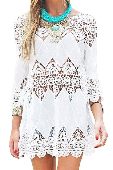 Voqeen Cache Maillot Sexy Bikini Cover Up Maillots De Bain Robe Plage Femme Tenu De Plage Femme Bohème Mousseline De Soie Dentelle Gland Tricot