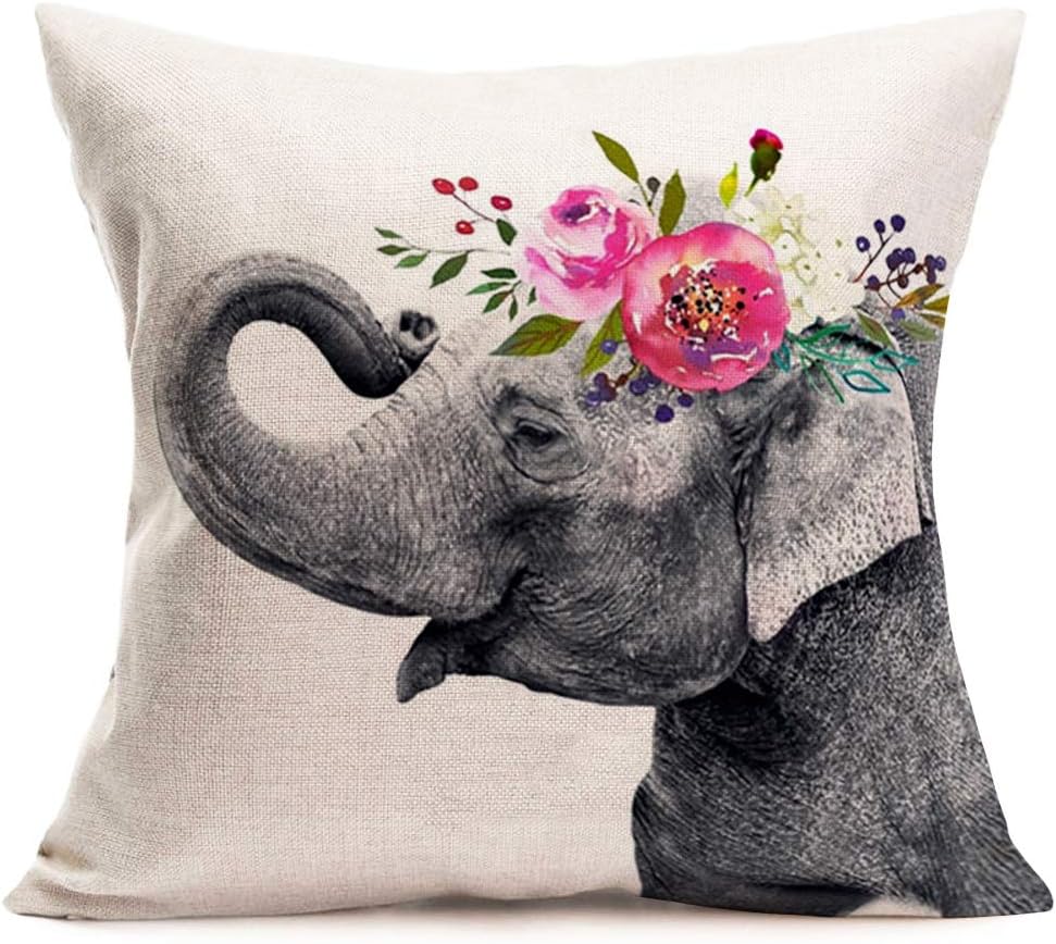 Qinqingo Throw Pillow Covers Animal Elephant Head with