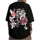 GORGLITTER Men's Japanese Letter Graphic Tee Top Oversized Short Sleeve Casual Aesthetic Print T-Shirt