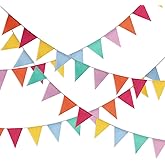HESTYA 42 Pieces Colorful Pennant Banner Flag Multicolor Bunting String Triangle Banner Pennants for Birthdays Classroom School Carnival Garland Outdoor Events Party Hanging Decorations(Pastel)