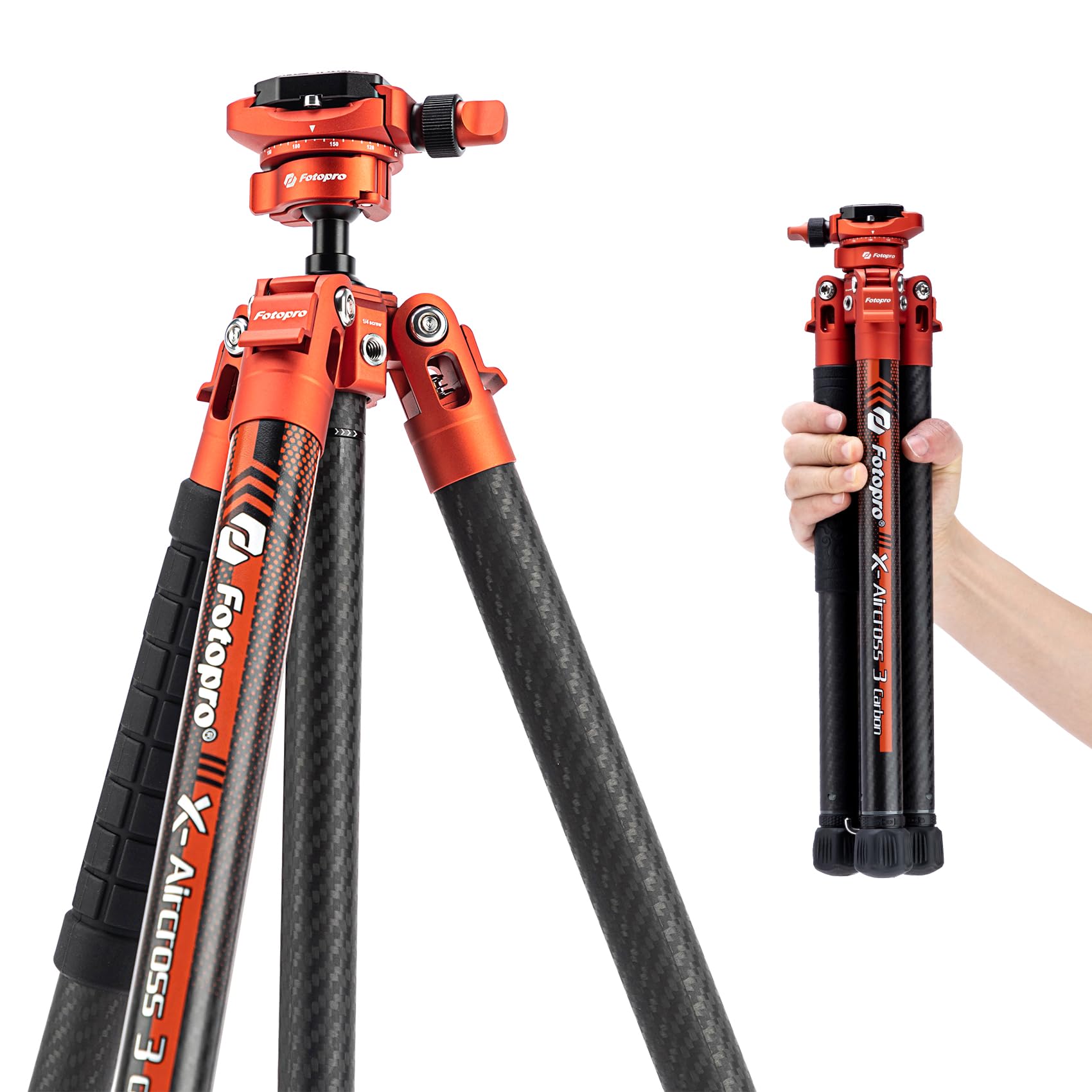 Fotopro X-Aircross 3 Lite 62 Inch Lightweight Travel Camera Tripod with Panoramic Ball Head 1.78lbs Ultra Light Portable Professional Travel Carbon Fiber Tripod for Camera DSLR Load up to 22lbs Orange — image 1