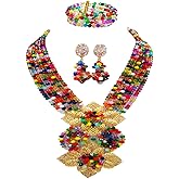 aczuv Fashion African Bead Necklace Nigerian Beads Wedding Jewelry Sets for Women (Multicolors)