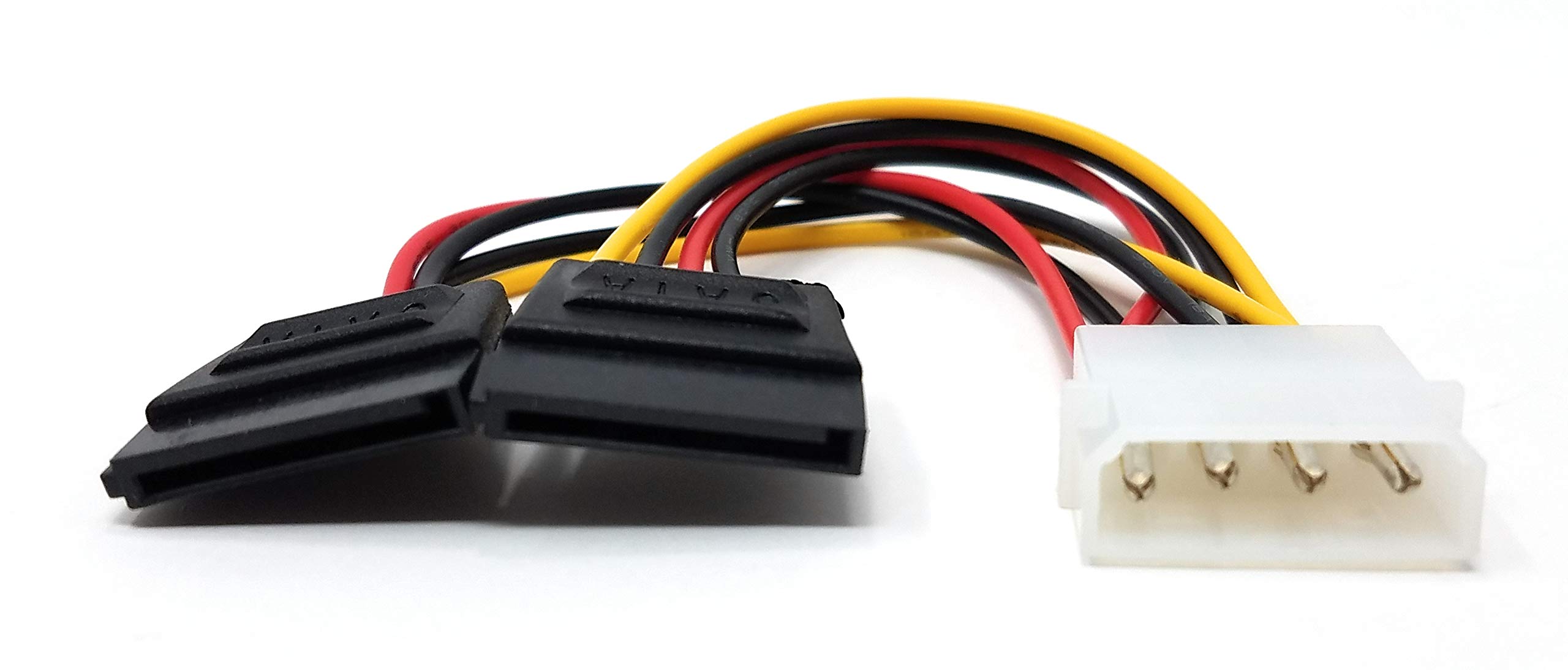 Maincore 4 pin Molex to 2 x SATA 15 pin Twin Y Power Cable, LP4 to SATA Adapter Lead, used for Powering SATA Hard Disk Drives including Solid State Drives(SSD)