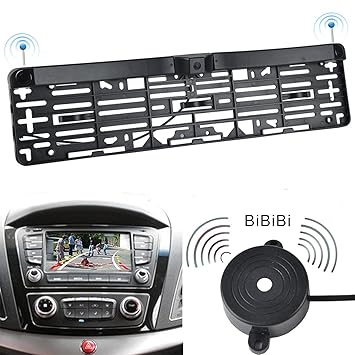 Backup Car Camera License Plate with 2 Radar Detector Sensors BiBi Alarm Indicator Video Parking Sensor 170 Viewing Angle , Car License Plate Frame ...