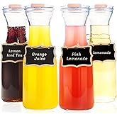 Set of 4 Glass Carafes with Flip Top Lids (1 Liter) – Clear Glass Water Pitchers and Beverage Serveware for Mimosa Bars, Brunch, Parties, Wine, Juice, Milk, Iced Tea, and Lemonade with Easy-Pour Spout