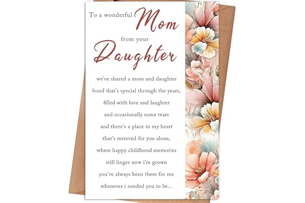 gerdiny Mother's Day Card, Mothers Day Gifts Card for Mom from Daughter, Mothers Day Gifts Ideas