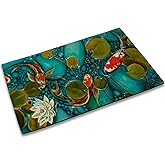 TUBAMQ Welcome Koi Fish Doormat Indoor Outdoor Patio Lotus Door Mats Non-Slip Entrance Mat for Home,Outside Entry,Yard,Floor,