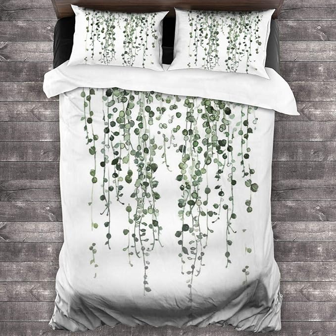 NHGFVT 3 Piece Bedding Set,Green Plants Soft Microfiber