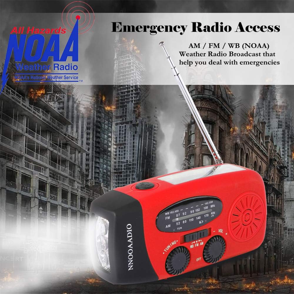 NNOOAADIO Emergency Weather Radio, Hand Crank Solar Battery Operated Survival NOAA AM FM Radio Portable with 3 LED Flashlight Kit, Built-in 1200mAh Power Bank & USB Charger: Home Audio & Theater