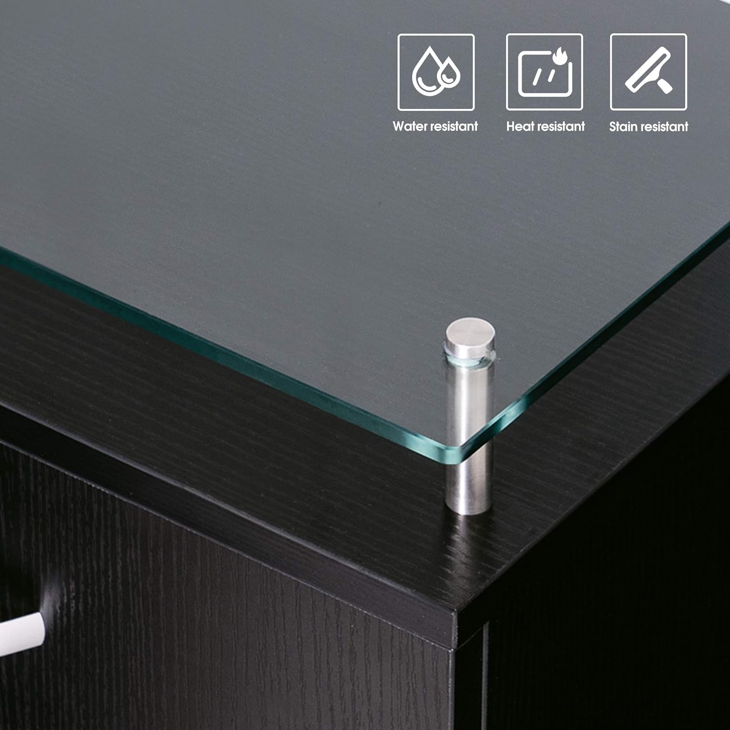 BarberPub Salon Storage Station Cabinet Locking Drawer Beauty Stylist Equipment Glass Top 3015 (Black): Beauty