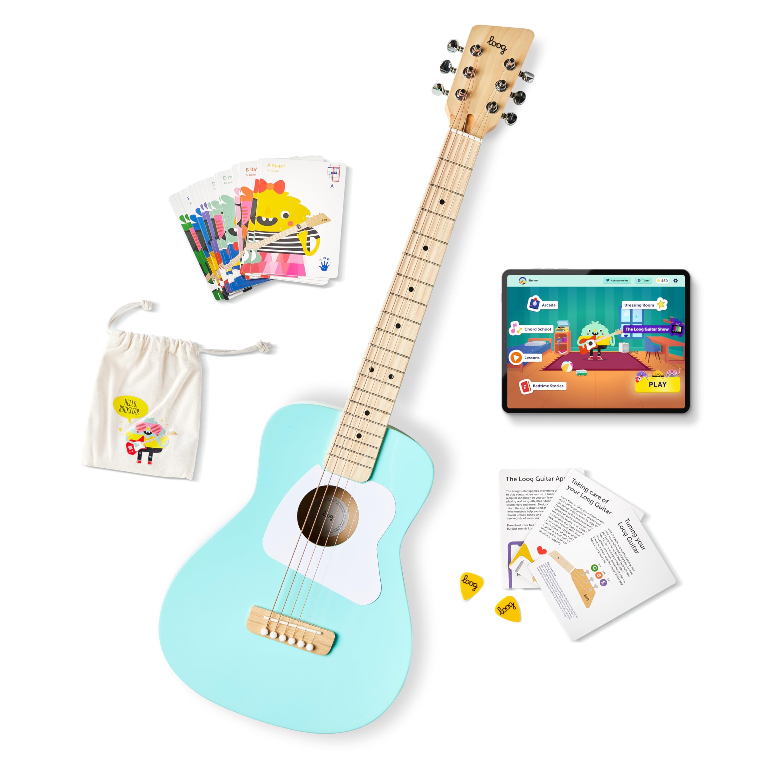 Loog Pro VI Acoustic kids real guitar for Beginners Compact size Ages 9+ Learning app and Lessons included