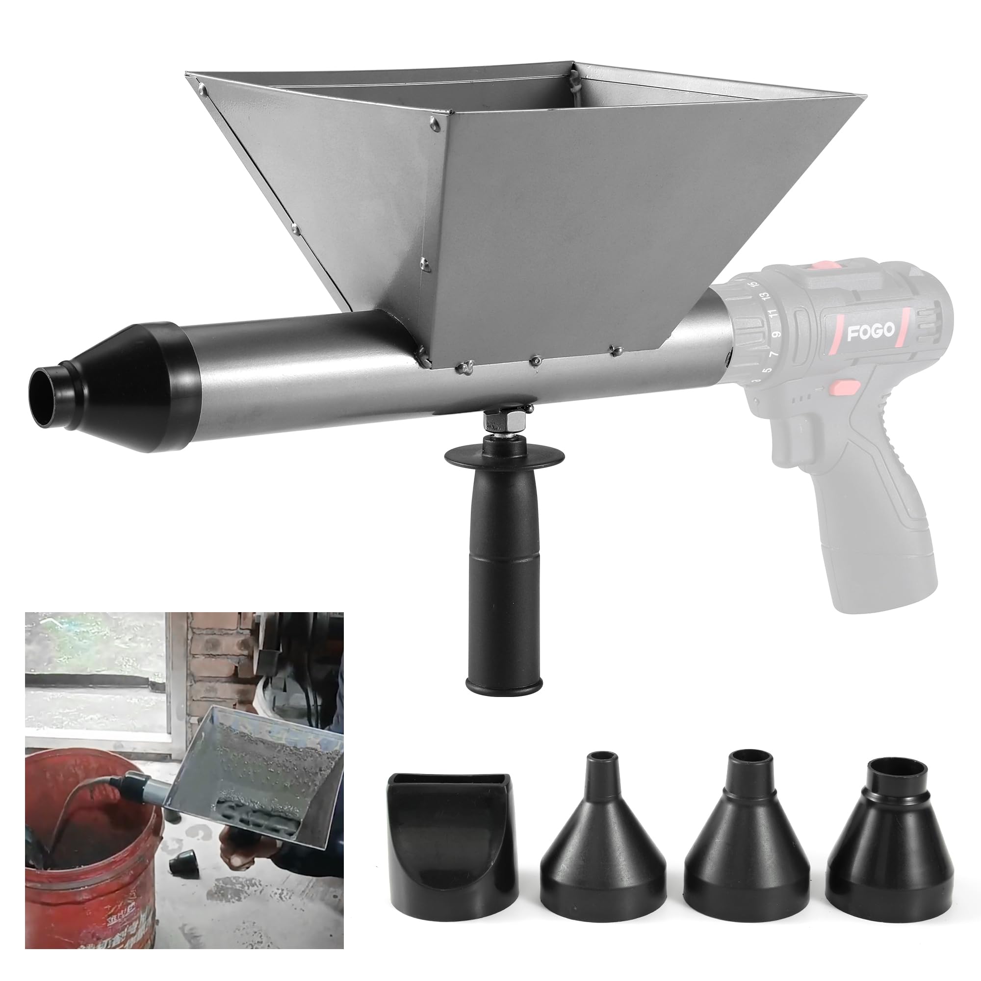 DUXINN Electric Mortar Grout Gun, Portable Cement Grouting Machine, Reusable Mortar Pointing Gun for Brick, Grout Applicator Caulking Finishing Tool with 4 Nozzles (Without Electric Drill)