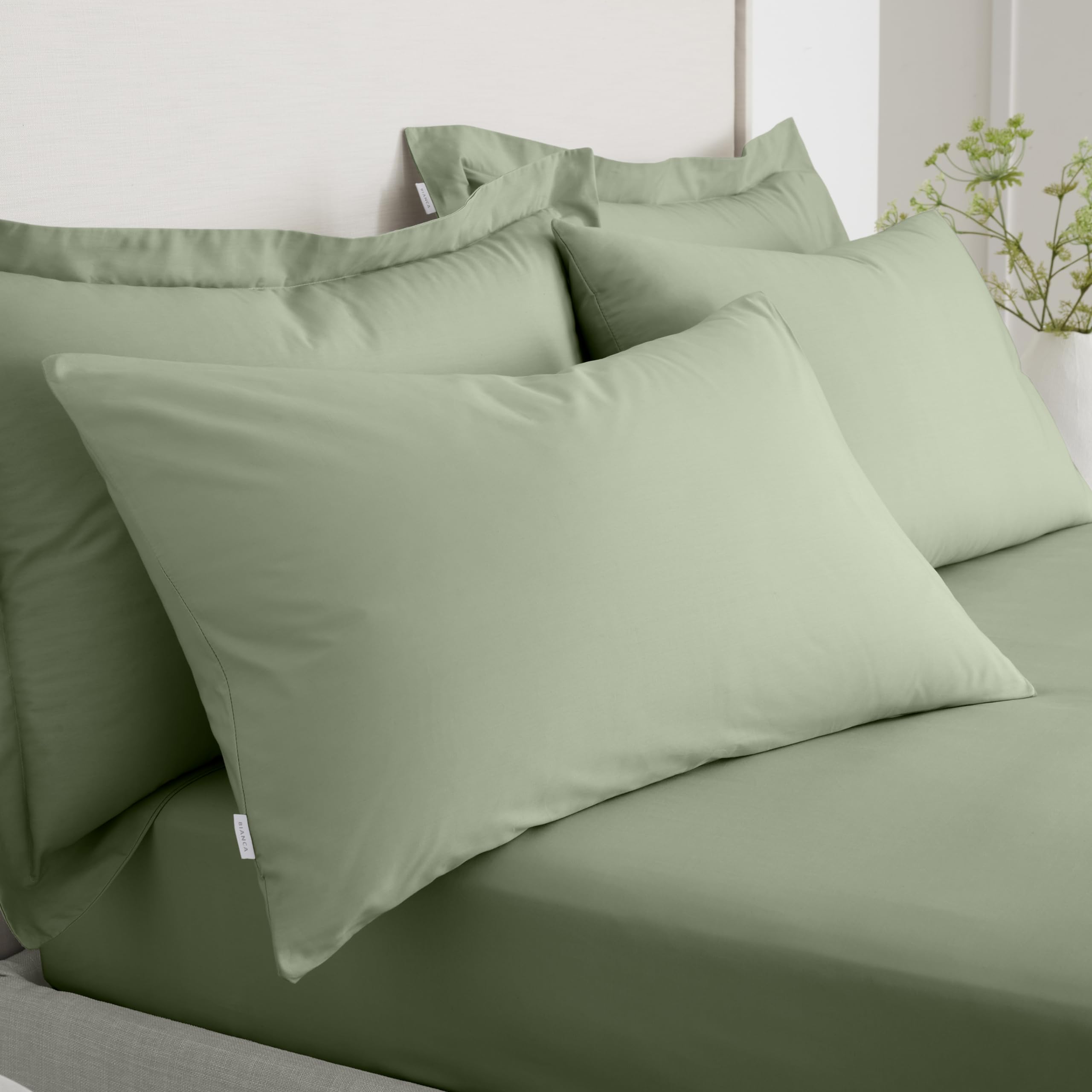 Bianca 200 Thread Count Cotton Percale Standard Pillowcase Pair Sage Green