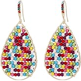 Winssigma Turquoise Teardrop Earrings, Boho Colorful Beads Fashion Hoop Earrings for Women Bohemian Jewelry