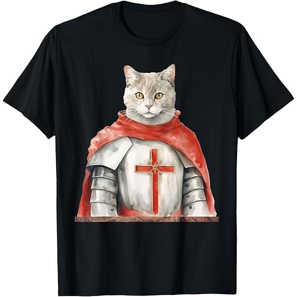 Funny Cat Knight T-Shirt - Defend Your Local Public Library