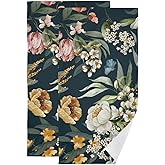 MATEKULI Vintage Black Floral Printed Hand Towels for Bathroom 2 Pack,Microfiber Absorbent Green Leave Branches Colorful Flower Kitchen Towels,Decorative Bathroom Towels for Face,Hair,Bath 14"x28"
