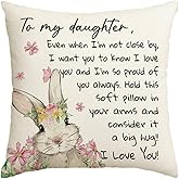 AVOIN colorlife to My Daughter Throw Pillow Cover, 18 x 18 Inch Christmas Spring Easter Rabbit Flower Daughter Gift Lady Girls Birthday Cushion Case from Mum Dad