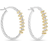 LeCalla 925 Sterling Silver Double Hoop Earrings | Lightweight Textured Two-Tone Earrings | Italian Twisted Hoop Earrings for Women