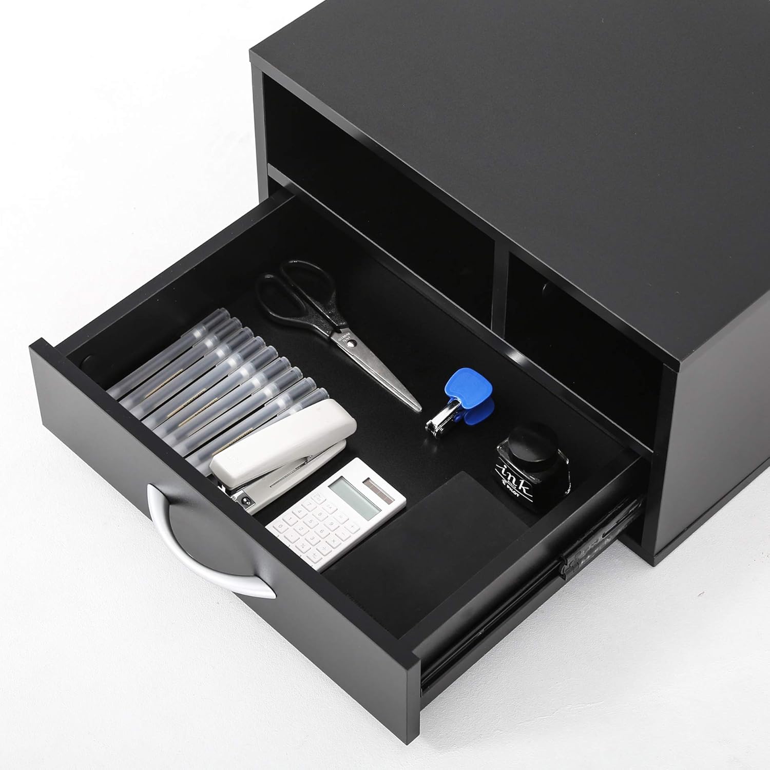 FITUEYES Wood Printer Stands with Drawer，Workspace Desk Organizers for Home & Office，Black，DO304002WB : Office Products