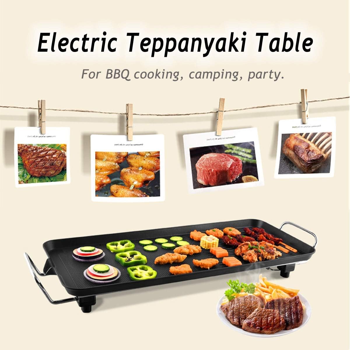 review Zozu Portable Smokeless Electric Barbecue Grill Adjustable Temperature Non Stick Electric Teppanyaki Table For Dinner Party Camping (5 pieces set)
