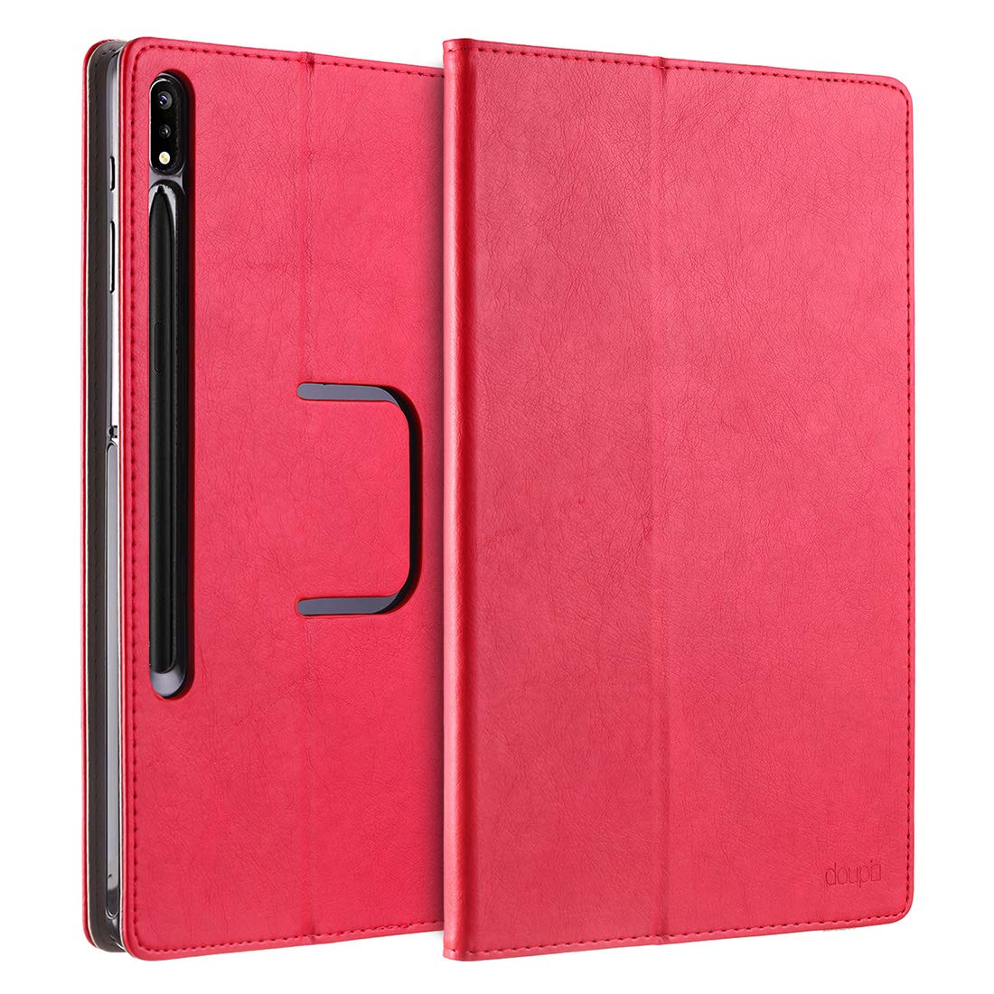 doupi Smart Flip Cover for Samsung Tab S7 Plus / S7+ (12.4 inch), Deluxe Protective Case with Sleep/Wake Function 360 Degree Rotatable Stand Screen Protector, Red