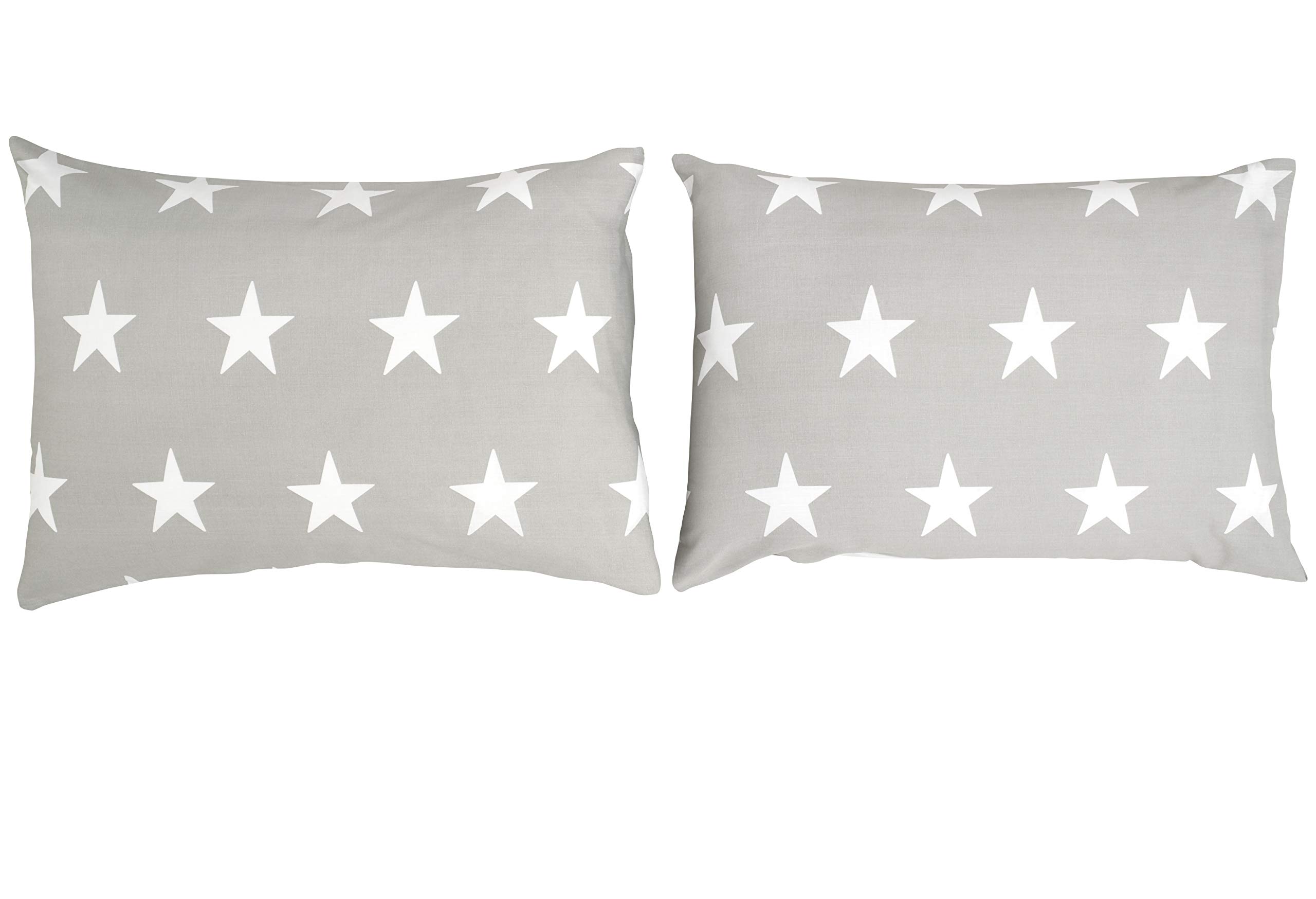 Bloomsbury Mill - Kids Pillow Cases 2 Pack - Grey and White Stars - Reversible Pillow Covers for Boys & Girls Duvet Cover Sets or Kids Travel Pillow - Pair of Childrens Pillowcases (Extra) - 50x75cm
