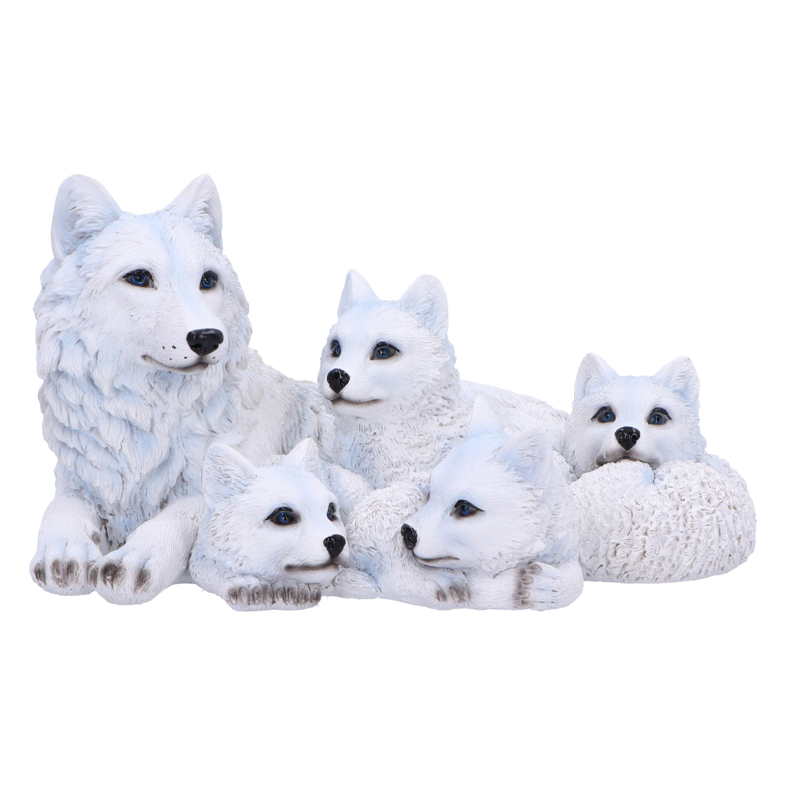 Nemesis Now Pups Protection Figurine 20.5cm, White Wolf Mother and Babies Family Ornament, Collectable Giftware, Cast in Finest Resin, Expertly Hand-Painted