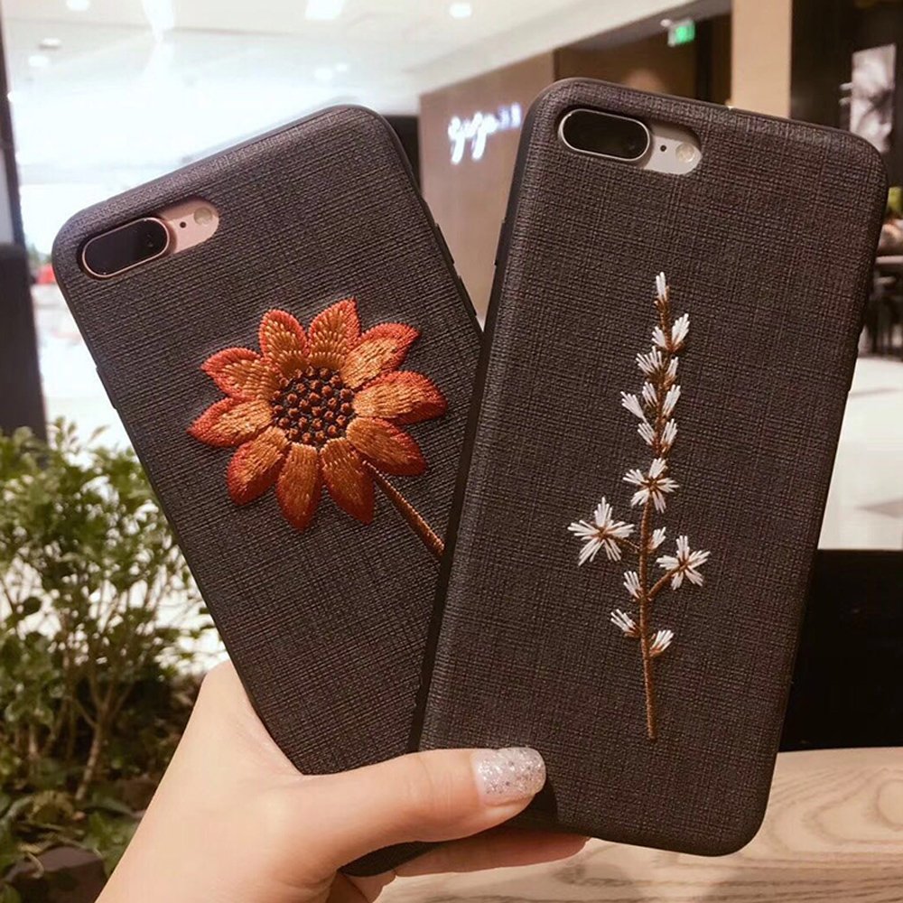 iPhone 7 Plus Case, iPhone 8 Plus Case, Embroidered Phone Case for iPhone 7 Plus/iPhone 8 Plus with Light Weight Ultra Slim TPU Materials and Protective Design Gold Chrysanthemum & Black（5.5Inches）