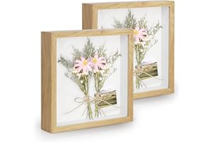 Anhow 2pcs 8x8 Shadow Box Frame Display Case, 3D Picture Frame with Glass, Display Case Box for Photos, Memorabilia, Crafts, Souvenir, Wedding Memories, Baby Items - Natural Wood