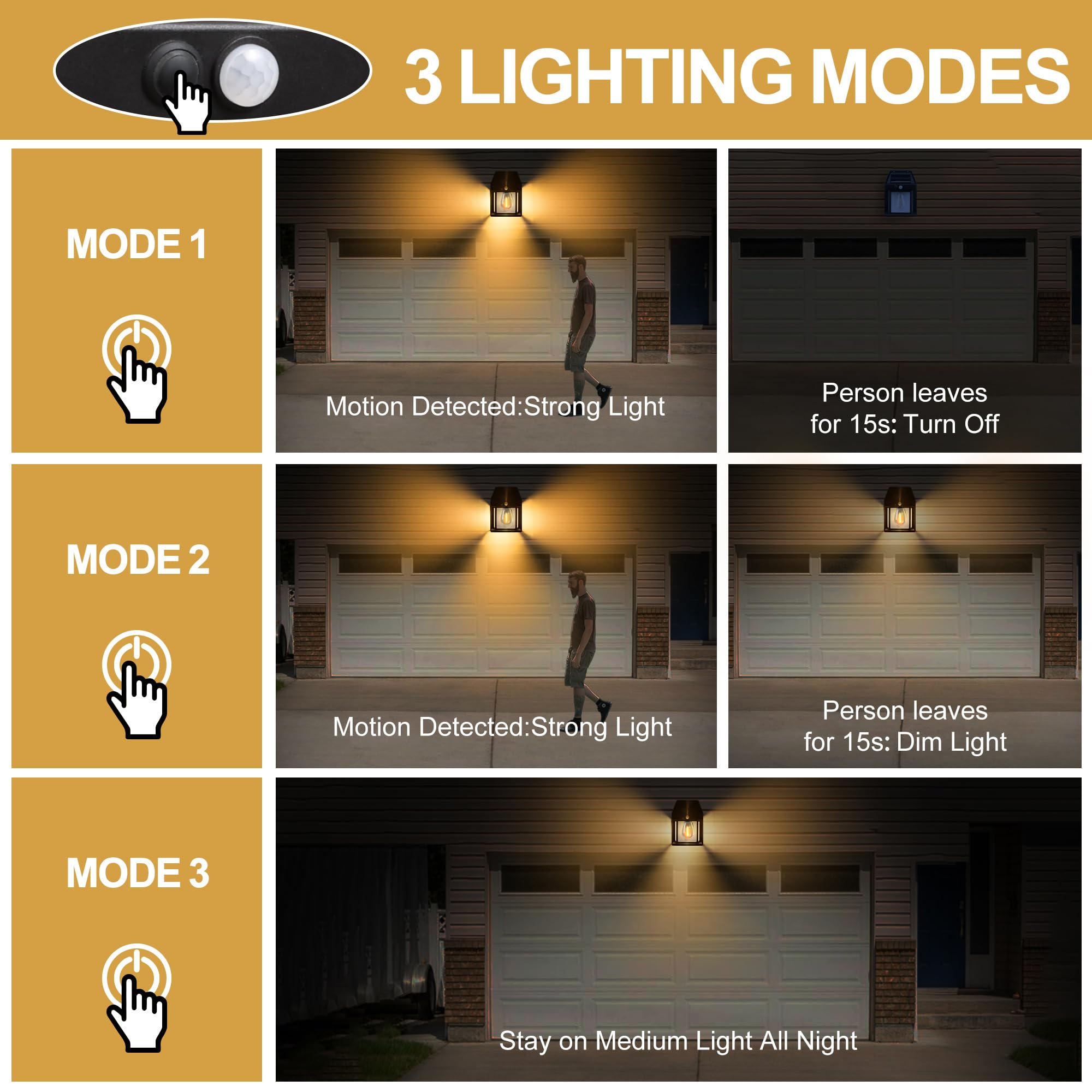 Flacchi Solarlampen für Außen mit Bewegungsmelder -Solarleuchten für Außen Wand Garten IP65 Wasserdicht Led Solar Wandleuchte Aussen Kabellos für Veranda Garage Zaun Balkon Warmweiß (2) 3