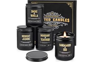 YINUO CANDLE Crackling Wood Wick Candles for Men: 4 Pack 36oz Soy Scented Candles for Home Scented, Up to 200H Burning, Masculine Mens Candle Set, Aromatherapy Candle Gift Set for Fathers Birthday Christmas Gifts