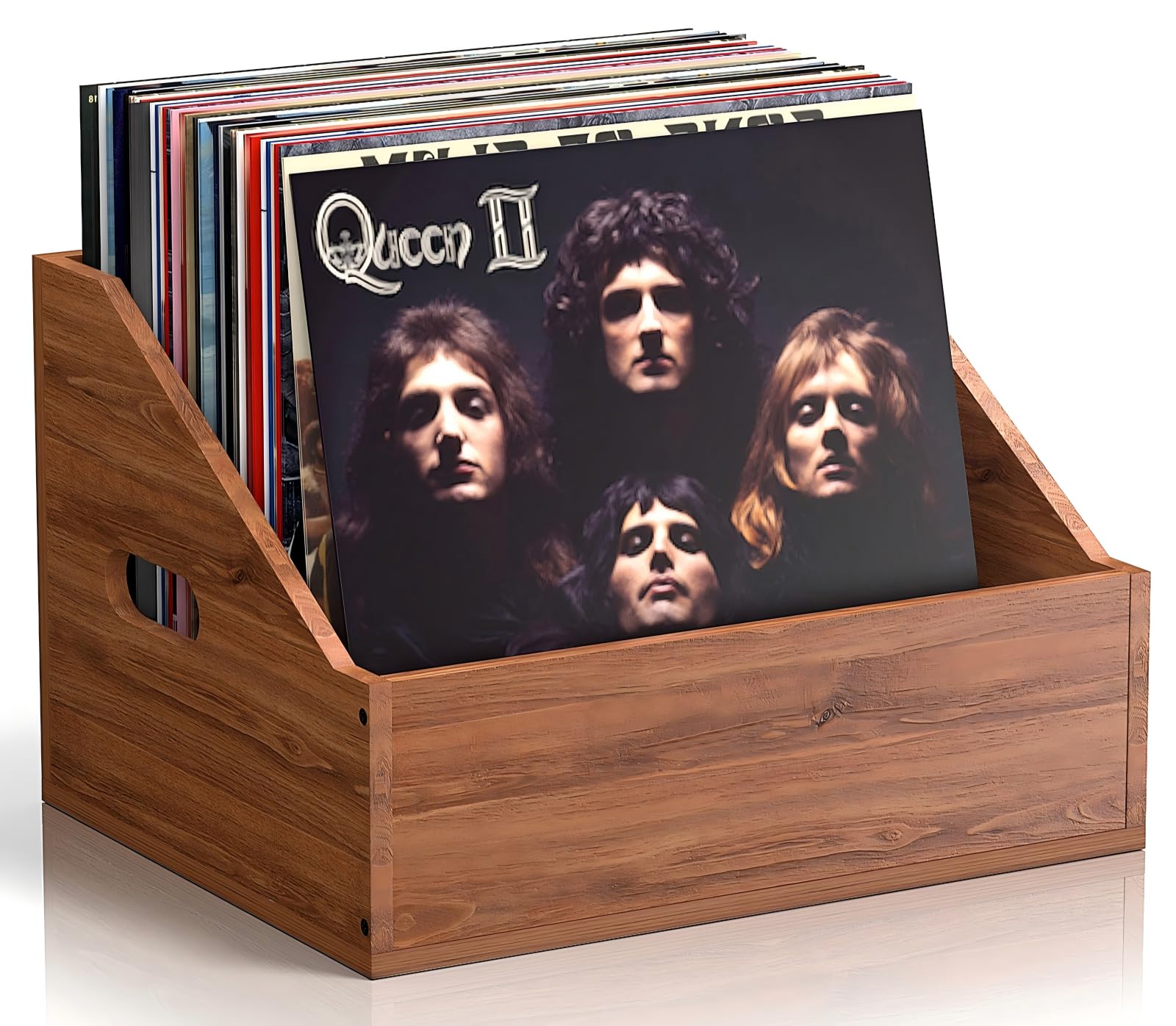 Photo 1 of Wood Vinyl Record Storage, Retro & Durable Vinyl Crate and Record Holder, Album Storage Record Case Box for 60+ Records, Perfect Record Organizer for Home Decor and Collection Display(Brown)