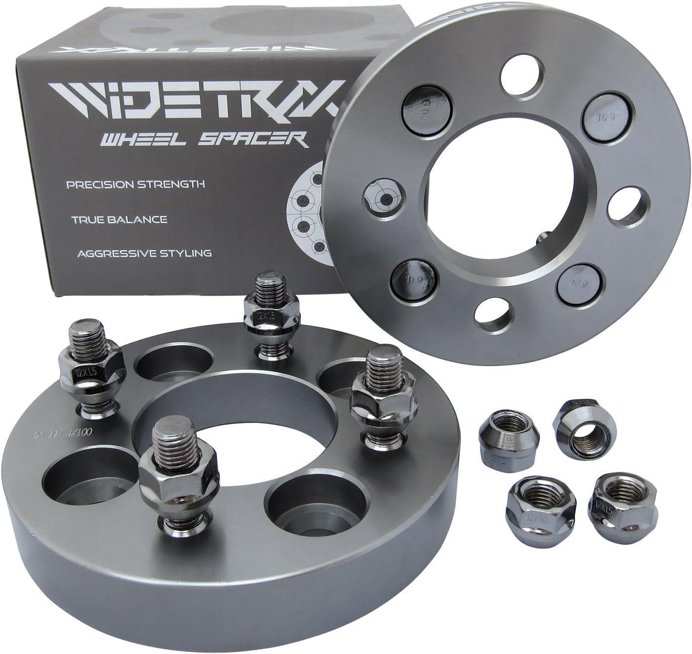 WIDETRAX 2pc 1" 4x100 Wheel Spacers Adapters 12x1.5 Studs Lug Nuts Included Titanium Finish 6061 T6 Billet Aluminum (1 Pair) by Rugged TUFF
