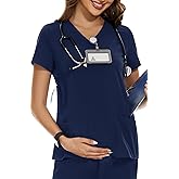 PACBREEZE Women's Maternity Scrub Top/Shirt V-Neck Workwear Medical Pregnancy Scrub Clothes, S-XXL