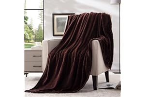 Bertte Plush Throw Blanket Super Soft Fuzzy Warm Blanket | 330 GSM Lightweight Fluffy Cozy Luxury Decorative Stripe Blanket for Bed Couch - 50"x 60", Brown