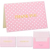 Crisky Pink Thank You Cards with Envelopes,50 Pack Lattice Polka Dot Thank You Cards Bulk for Baby Shower, Birthday, Wedding, Business Decoration Party Favors