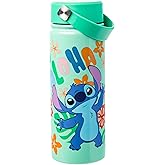 Silver Buffalo Disney Lilo and Stitch “Aloha” Stainless Steel Water Bottle with Swivel Handle, 20 Ounces