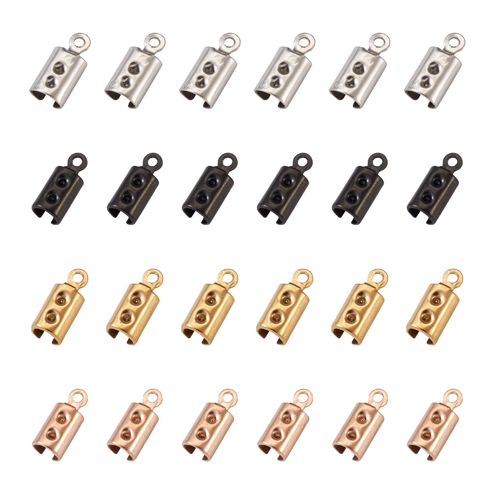 PandaHall 160pcs Stainless Steel Fold Over Crimp Cord Ends 2 Sizes 4 Colors Leather Ribbon Ending Clasp Terminators Crimp End Tips for Bracelet Necklace Jewelry Making