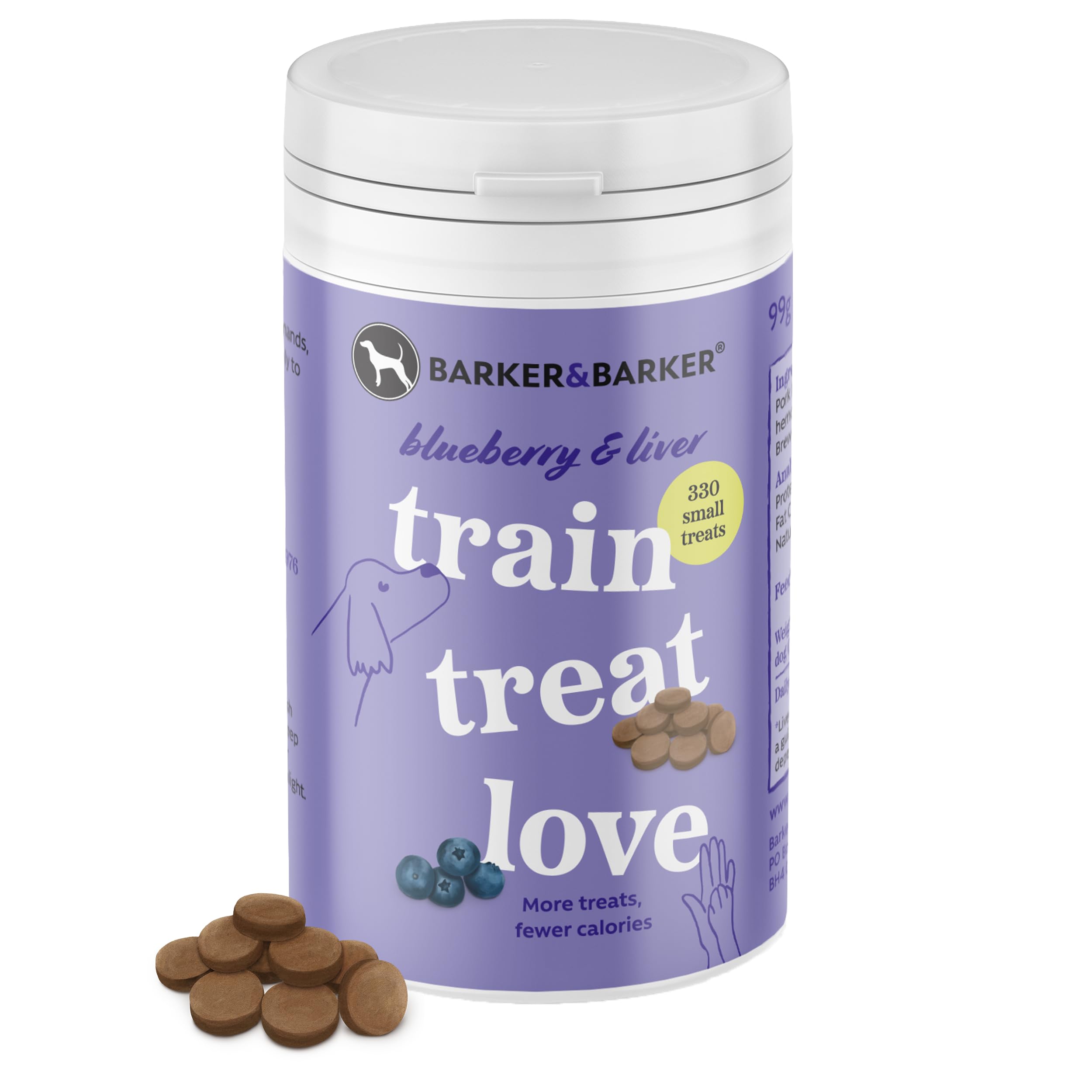 Barker and Barker Grain Free Dog Training Treats | 330 Small Blueberry & Liver Treats | Low Calorie, High in Protein, Vitamin C, B6, & E | 100% Human-Grade Ingredients for Puppies & Small Breed Dogs