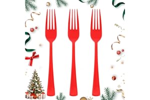 JOY AKKESS 50 PCS Red Plastic Forks, Red Plastic Silverware, Heavy Duty Plastic Utensils - 50 Disposable Forks for Christmas, Brithday, New Year