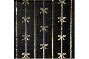 BONJOUR FETE Bonjour Fête Black & Gold Bow Small Party Paper Napkins | 3-Ply Fancy Napkins for New Year’s | Party Supplies Decorations | Cocktail Napkins | Gold Foil | Party Table Decor | Pack of 20, 5" Folded