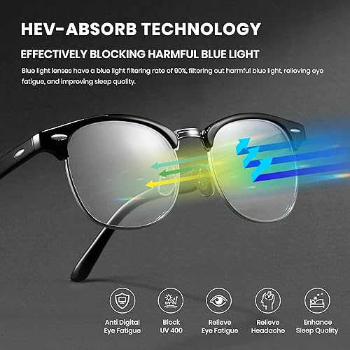 Cyxus Blue Light Glasses Men Retro Semi Rimless Clear Blue Light Glasses  for Computer Eye Strain Gaming Glasse