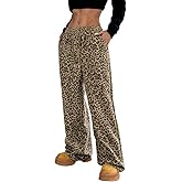DURUNUL Womens Leopard Baggy Wide Leg Sweatpants Drawstring Elastic High Waisted Cheetah Print Lounge Barrel Trousers Pockets